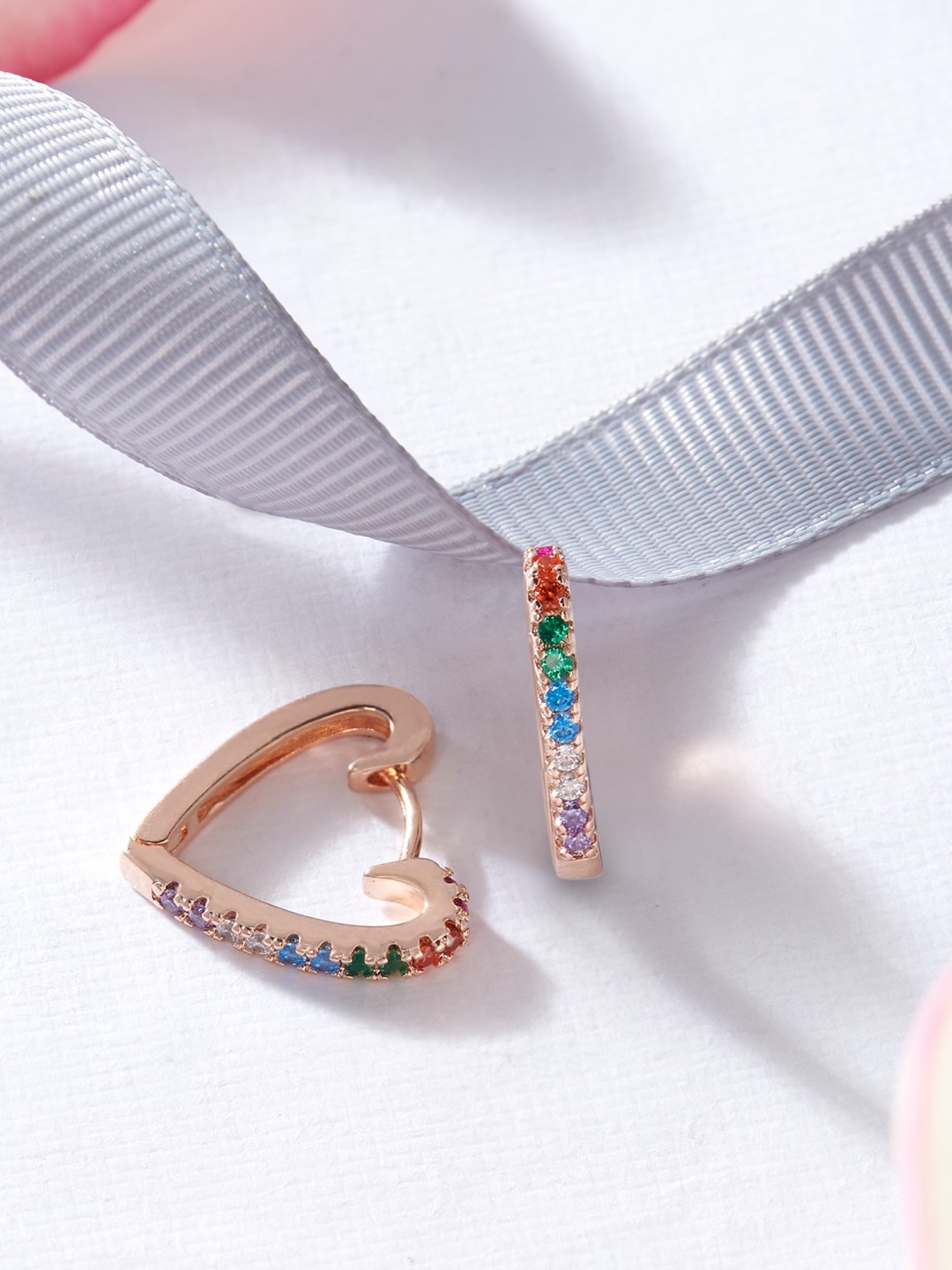 Buy Ami Multicoloured Rose Gold Plated Heart Shaped Hoop Earrings