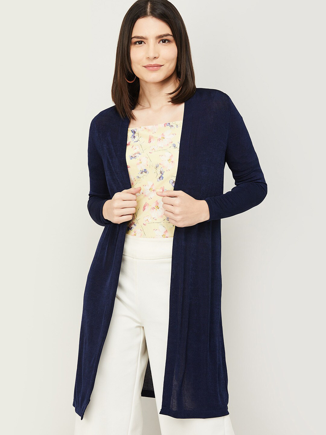 Buy CODE By Lifestyle Women Navy Blue Longline Shrug Shrug for Women