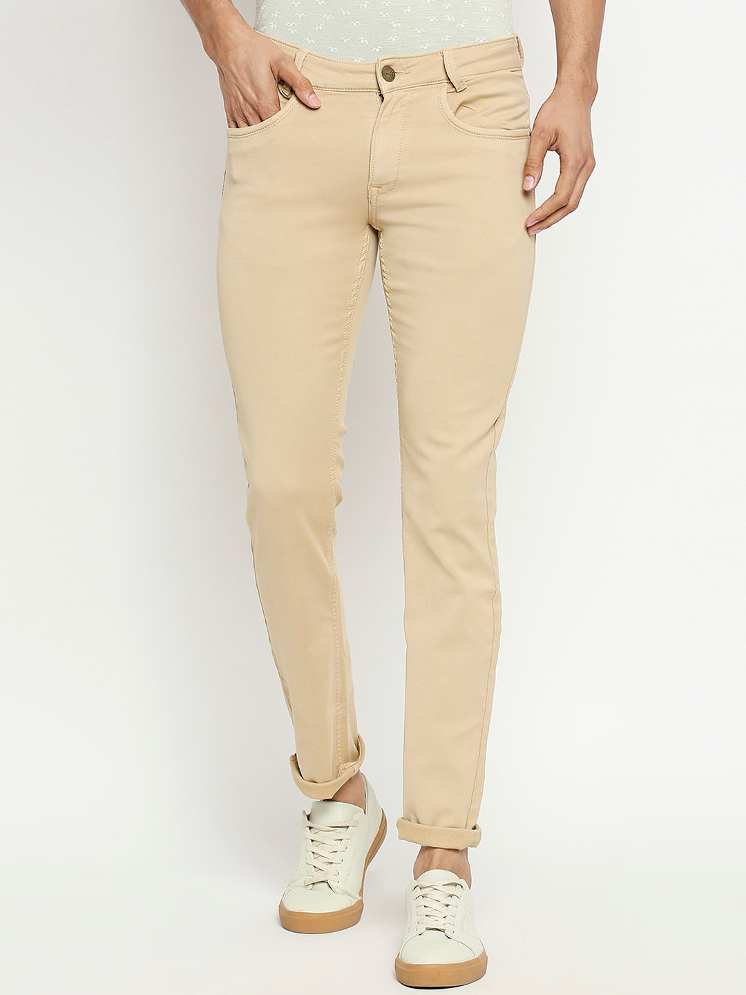 Buy Mufti Men Beige Solid Slim Fit Trousers Trousers for Men 17686554