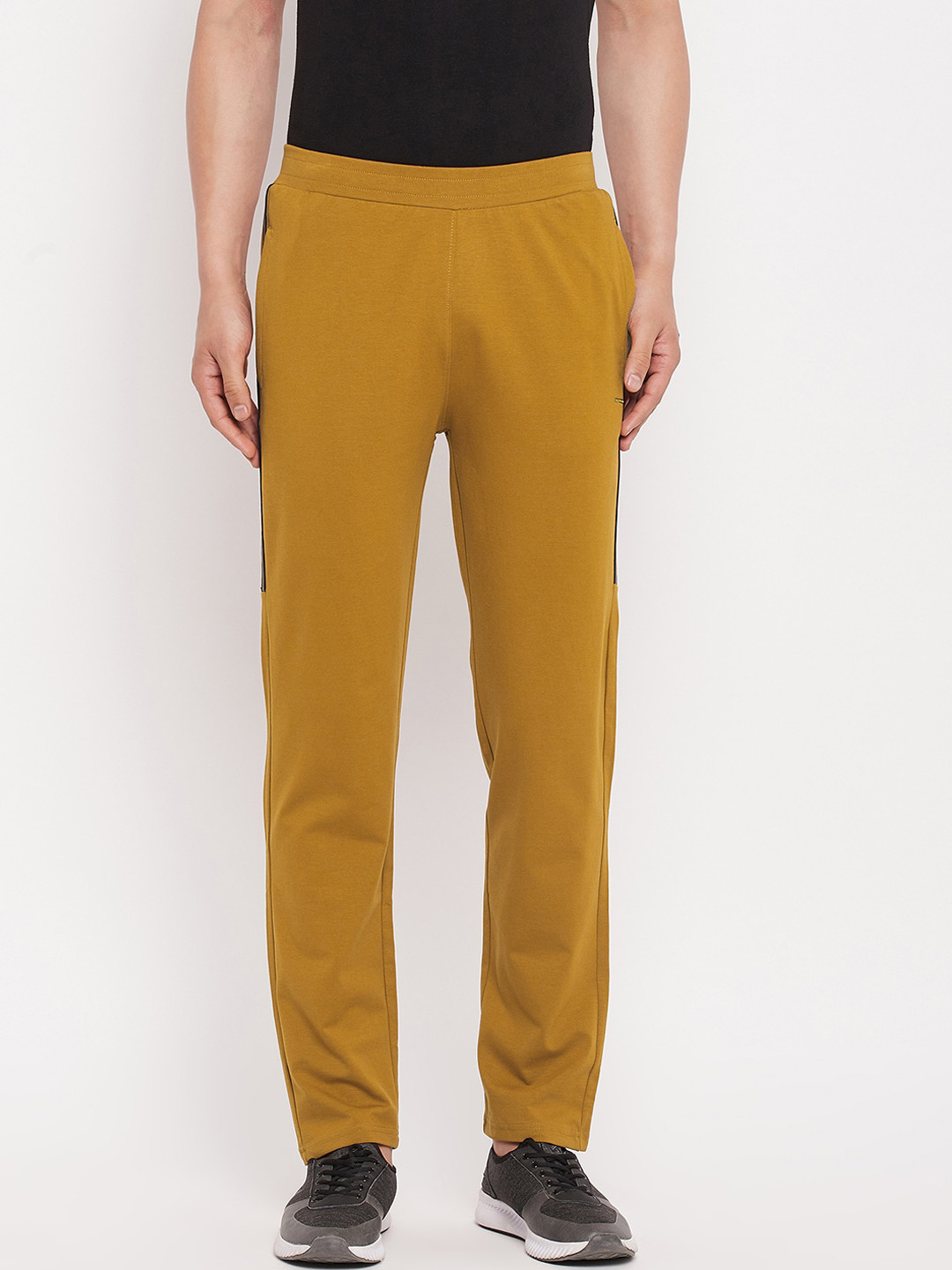 Buy Okane Men Mustard Yellow Solid Cotton Track Pant Track Pants for