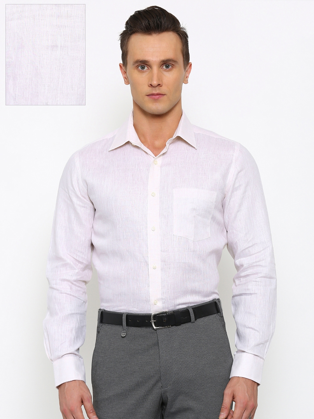 Buy Park Avenue Men Off White Linen Standard Fit Solid Formal Shirt ...
