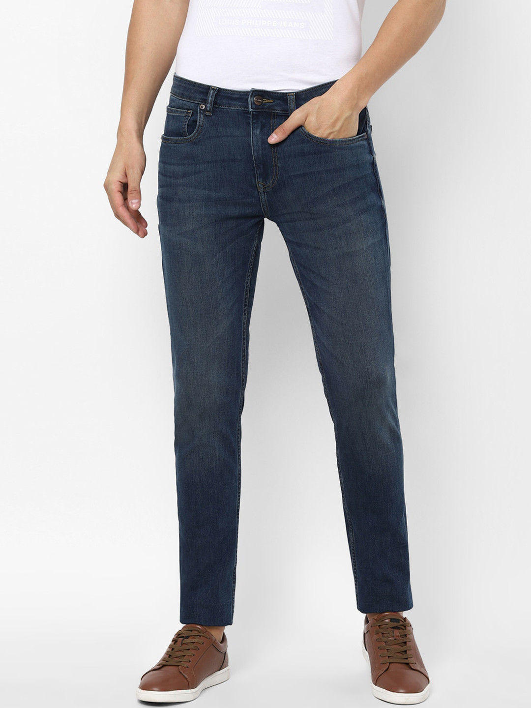 Buy Louis Philippe Jeans Men Navy Blue Slim Fit Light Fade Cropped Jeans Jeans for Men