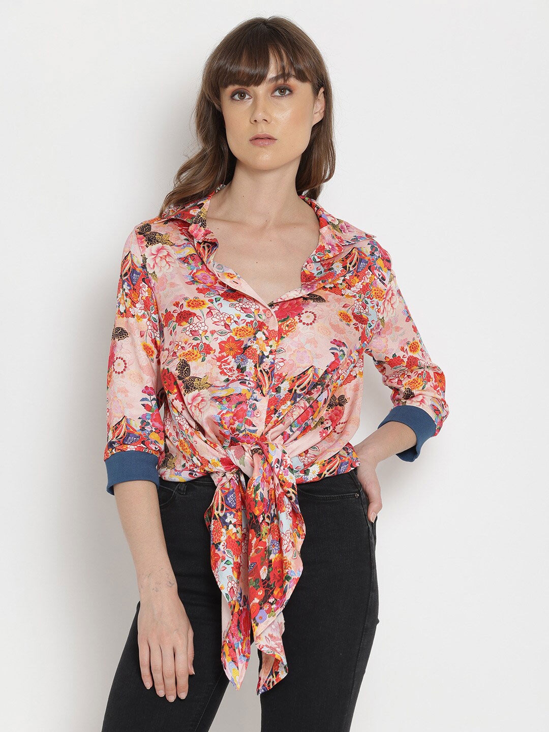 Buy Shaye Peach Coloured Floral Print Shirt Style Top Tops For Women 17689878 Myntra