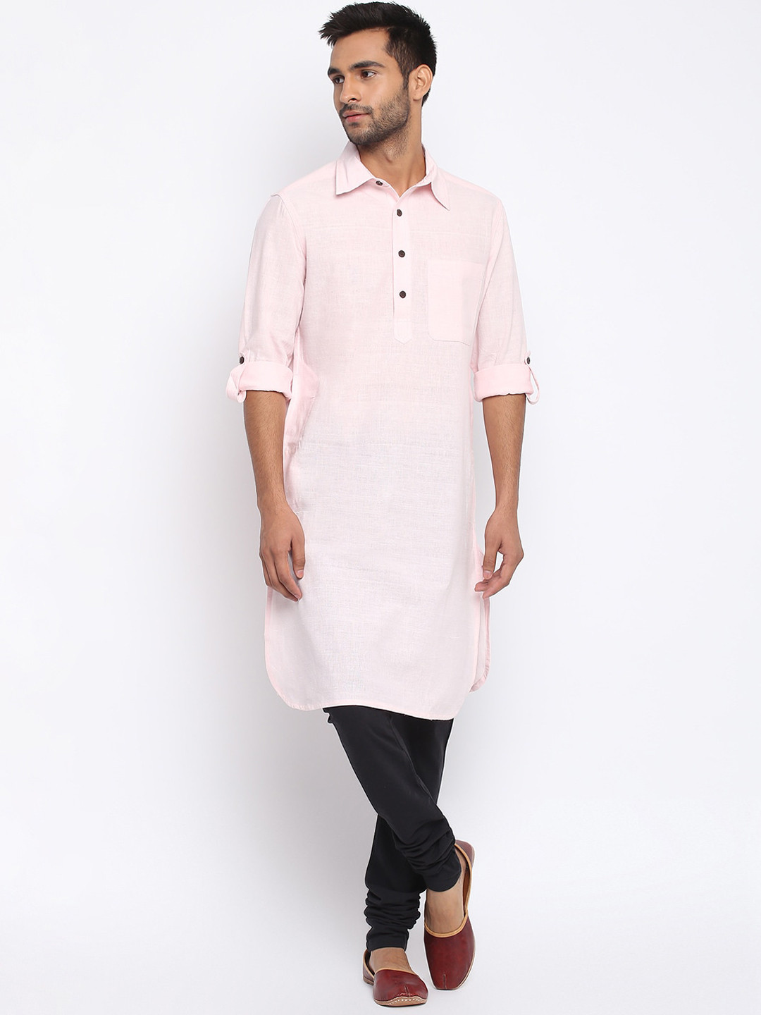 Buy Fabindia Men Pink Thread Work Pastels Pathani Kurta Kurtas for