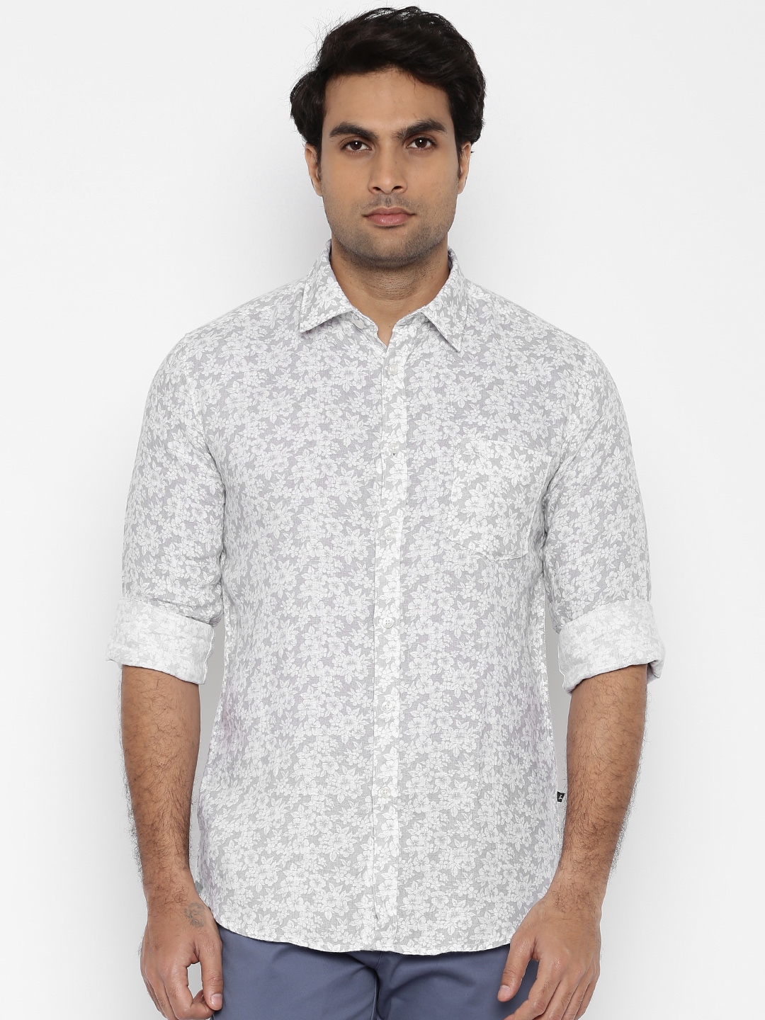 Buy Parx Men White & Grey Slim Fit Linen Printed Casual Shirt - Shirts ...