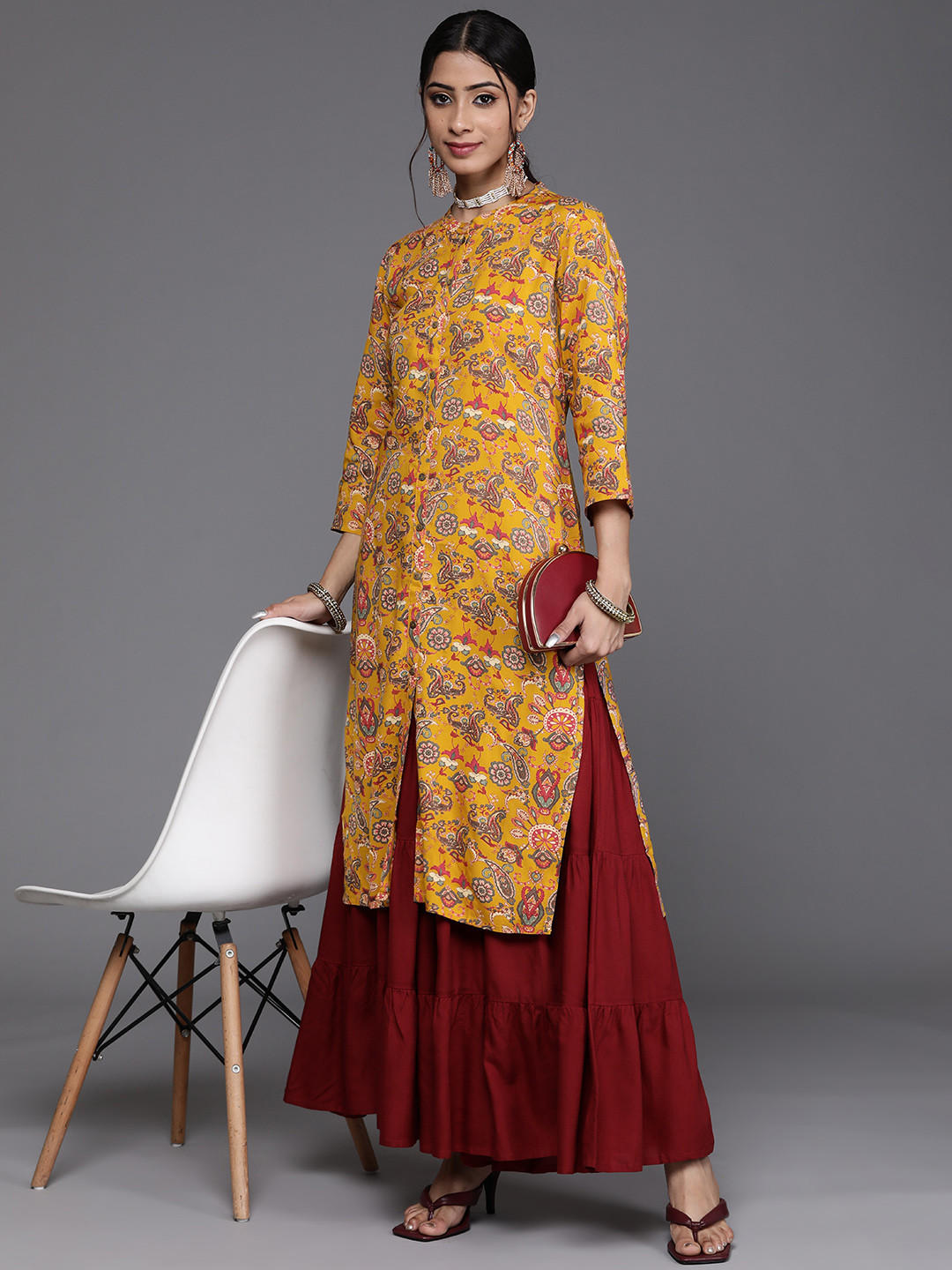 Buy Varanga Women Mustard Yellow Ethnic Motifs Printed Kurta Kurtas for Women 17693010 Myntra