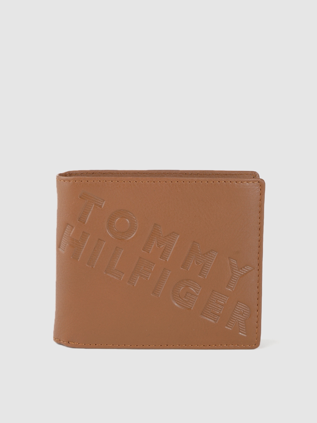 Buy Tommy Hilfiger Men Tan Brown Brand Logo Textured Leather Two Fold ...