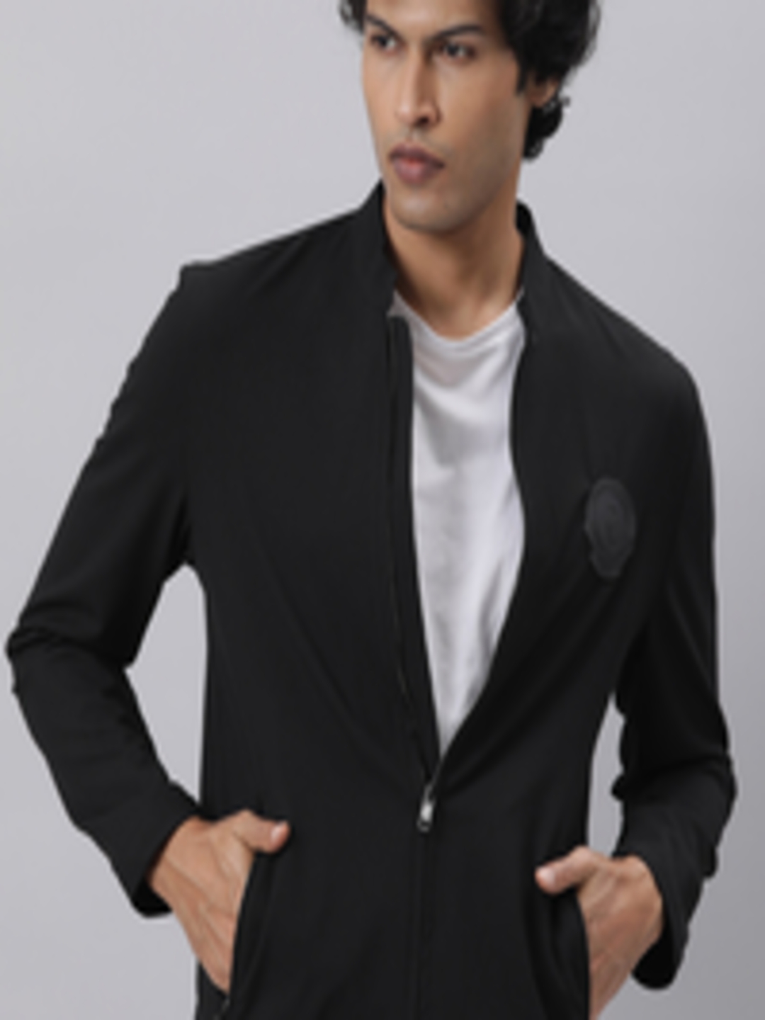 Buy RARE RABBIT Men Black Full Sleeves Mock Collar Tailored Jacket ...
