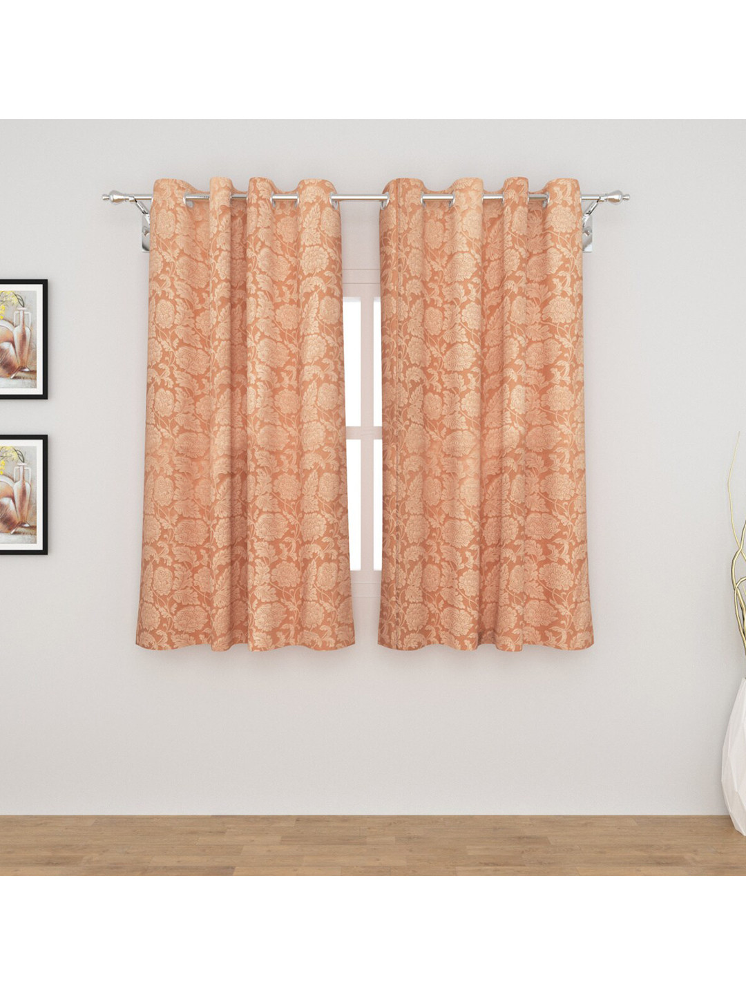 Buy Home Centre Peach Coloured Set Of 2 Floral Semi Blackout Window