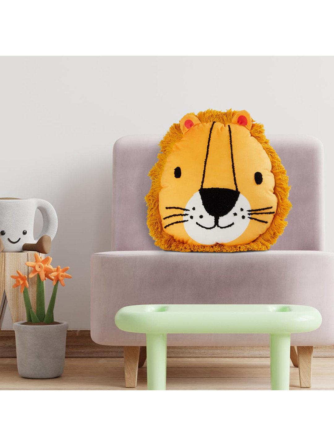 Buy Home Centre Yellow & Black Slate Lion Shaped Cushion Cushions for