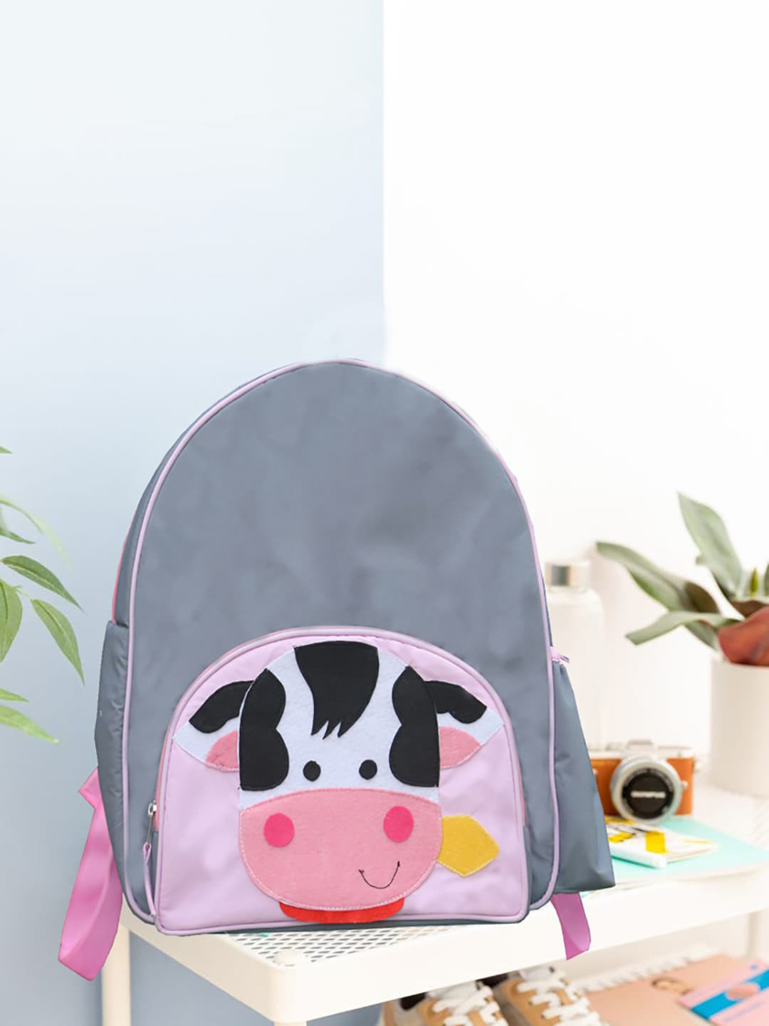 Pink And Grey Cow Print Backpack