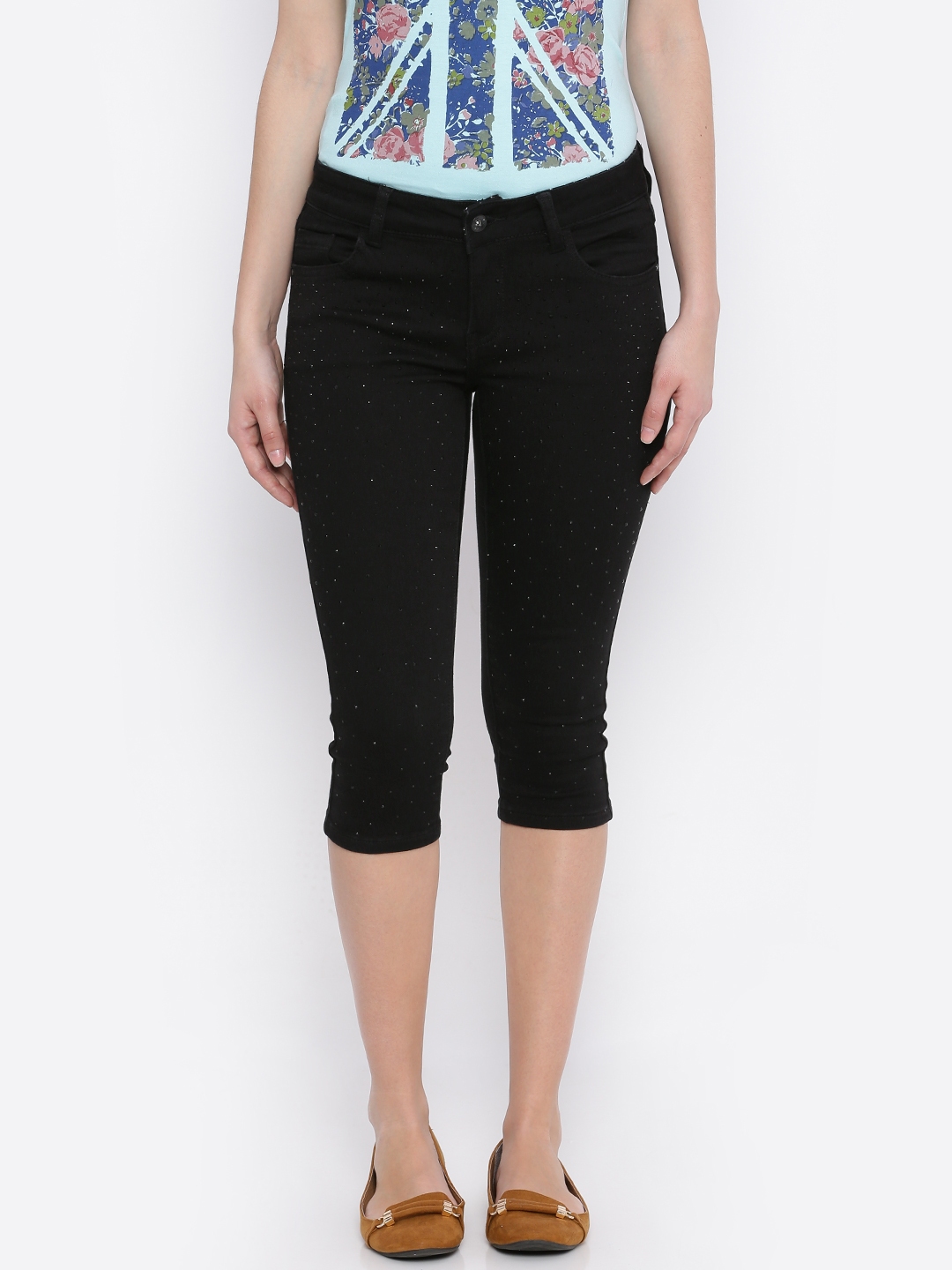 Buy Deal Jeans Black Denim Skinny Fit Capris With Embellished Detail ...