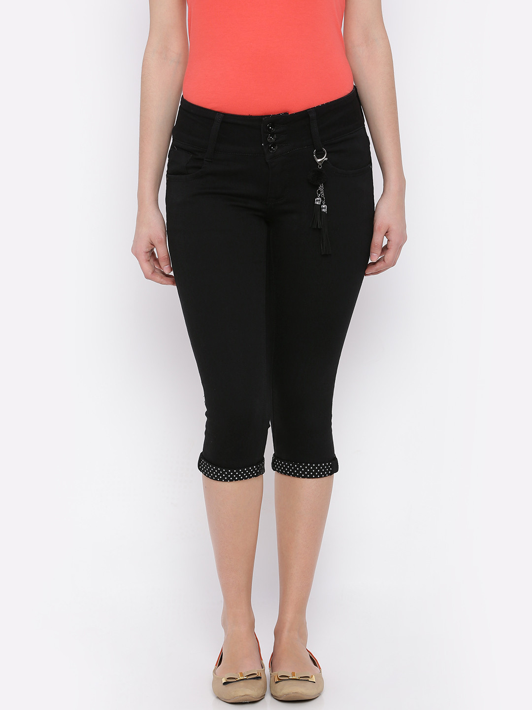 Buy Deal Jeans Black Denim Skinny Fit Capris Capris for Women 1769998