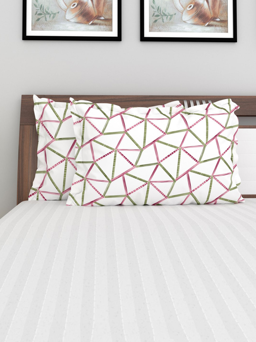 Buy Home Centre Set Of 2 White Printed Cotton Pillow Cover Pillow