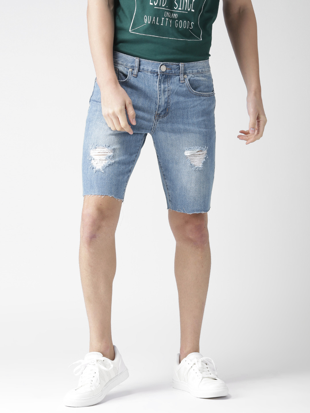 Buy FOREVER 21 Men Blue Denim Distressed Shorts Shorts for Men