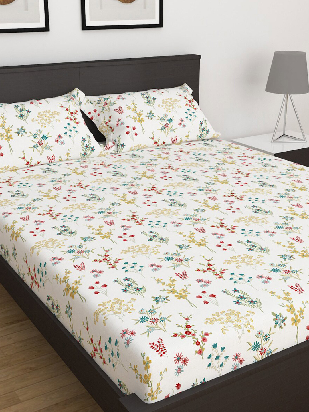 Buy Home Centre White My Bedding 3 Piece Printed Cotton King Bedsheet