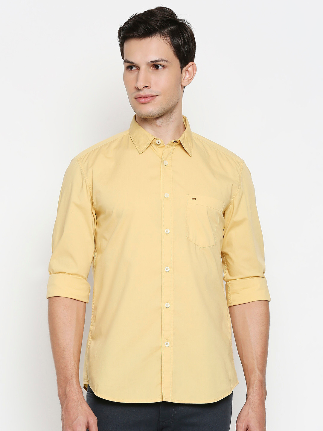Men's Graphic Yellow Slim Fit Shirt