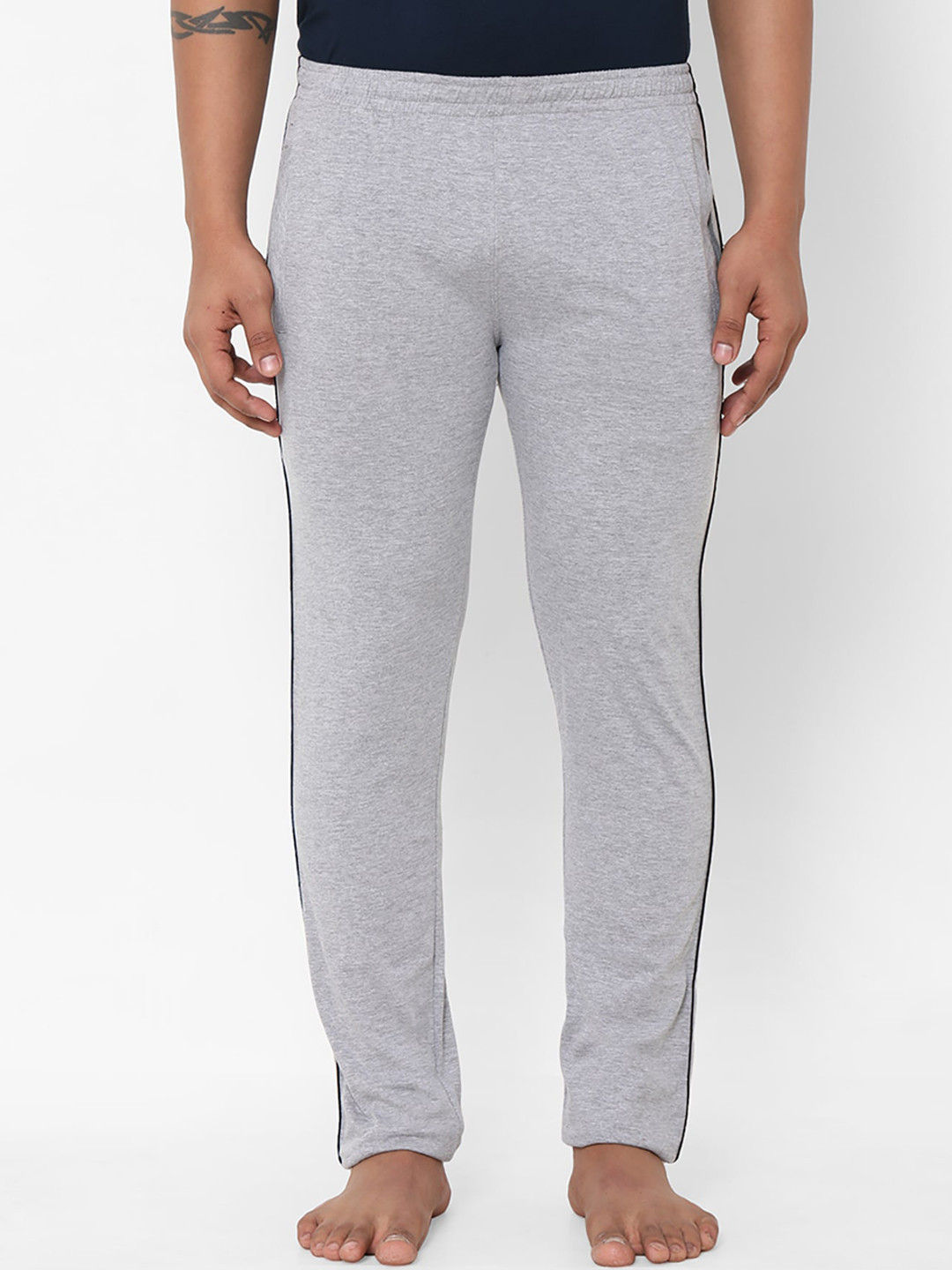 Buy Sweet Dreams Men Grey Melange Solid Pure Cotton Lounge Pants