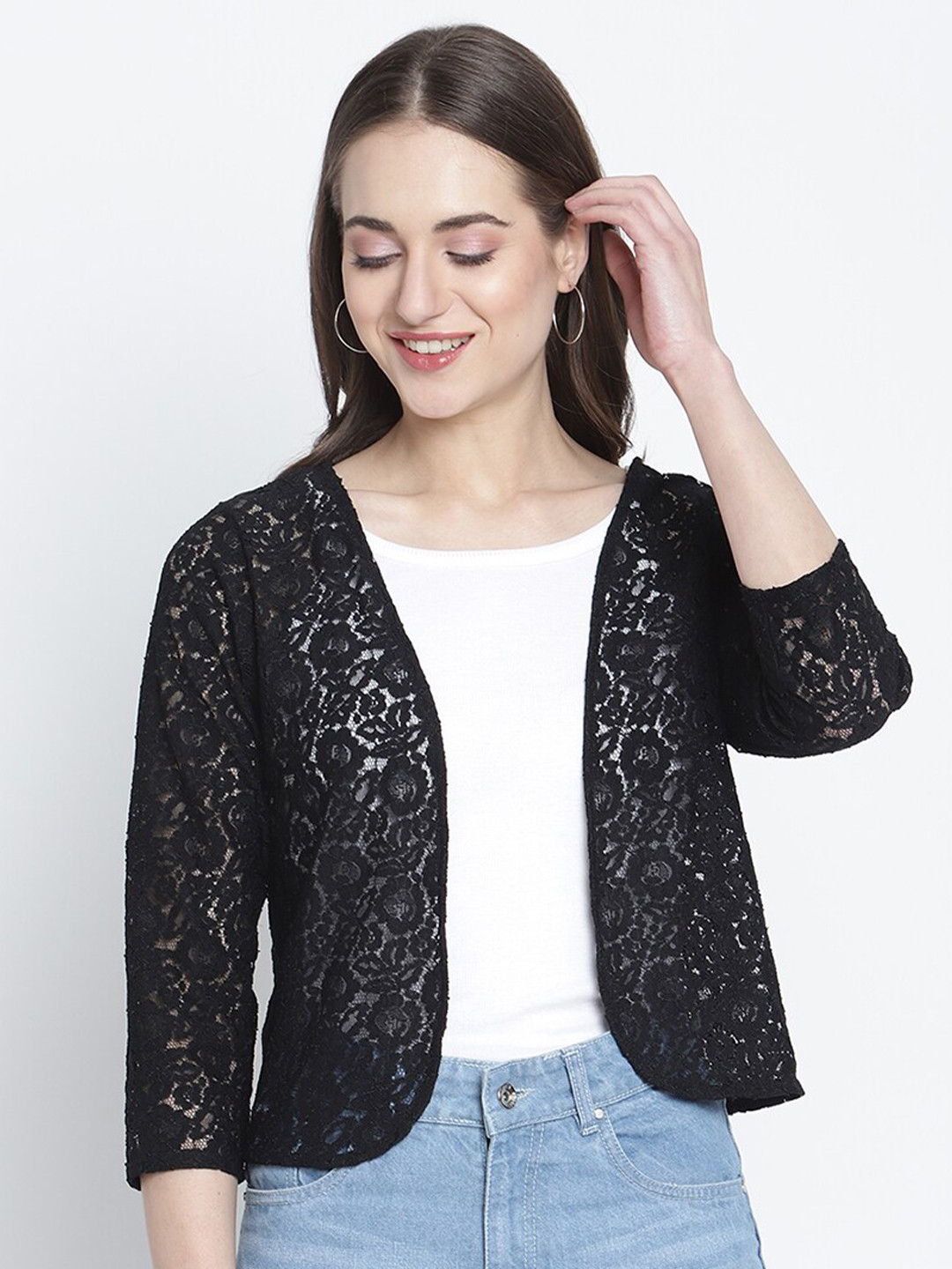 Buy Rute Women Black Cotton Semi Sheer Shrug Shrug for Women 17708282