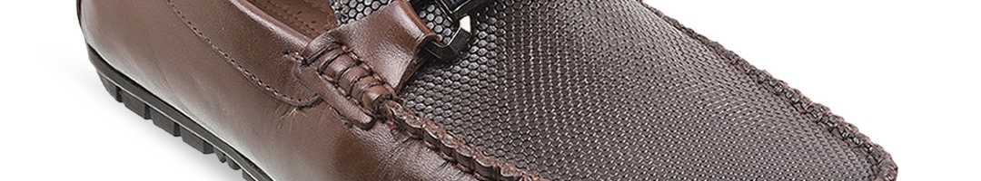 Buy Metro Men Brown Perforations Leather Horsebit Loafers - Casual ...