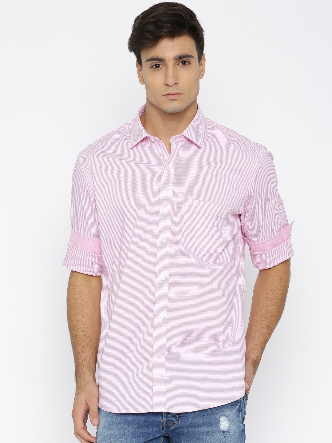 Buy ColorPlus Pink & White Striped Tailored Fit Casual Shirt - Shirts ...