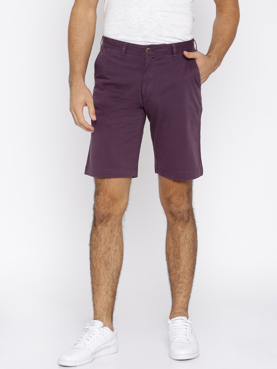 Buy ColorPlus Men Purple Solid Slim Fit Chino Shorts - Shorts for Men ...