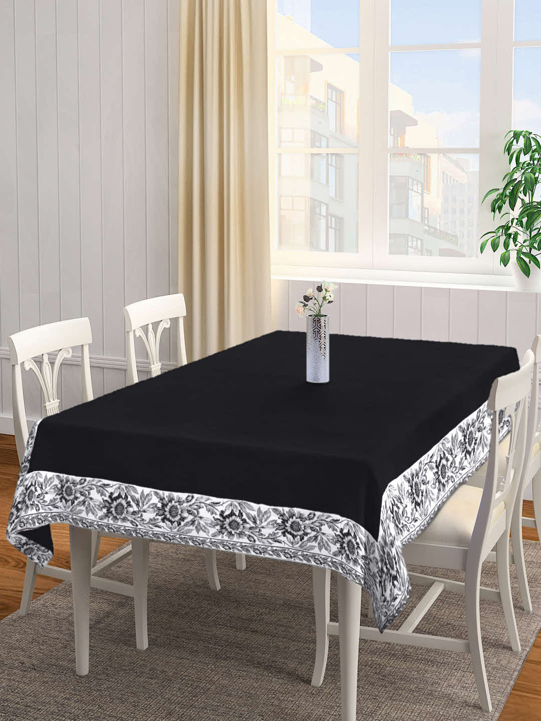 Buy SHADES Of LIFE Black & White Printed Cotton 6 Seater Table Covers