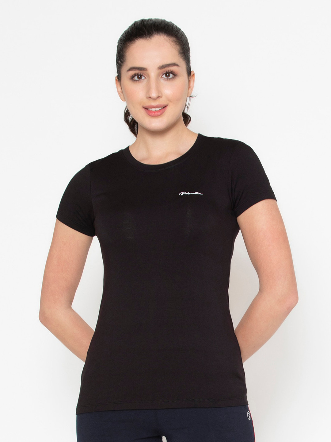 Buy BODYACTIVE Women Black Slim Fit T Shirt - Tshirts for Women ...