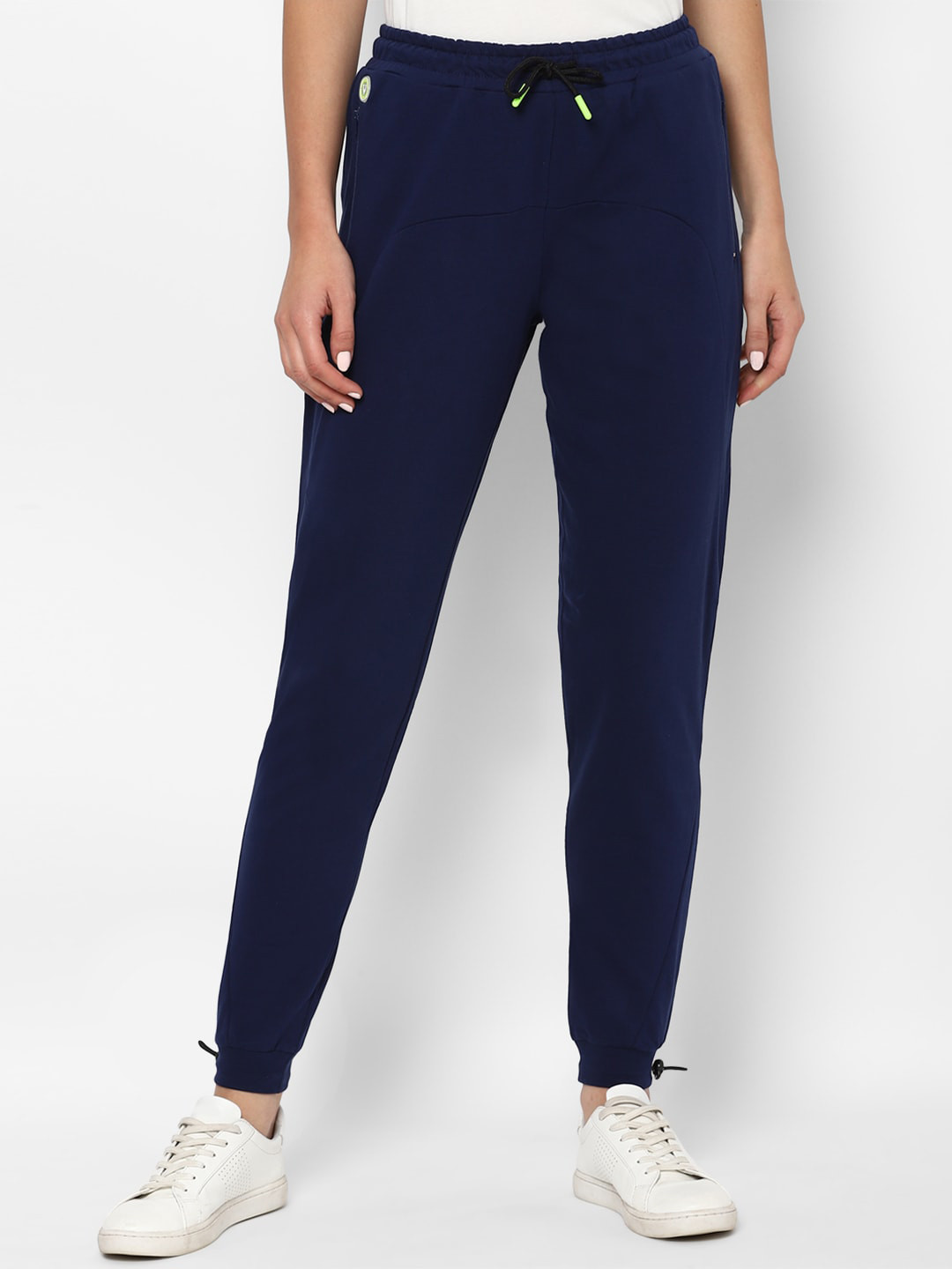 Buy Allen Solly Woman Women Navy Blue Solid Cotton Joggers Trousers