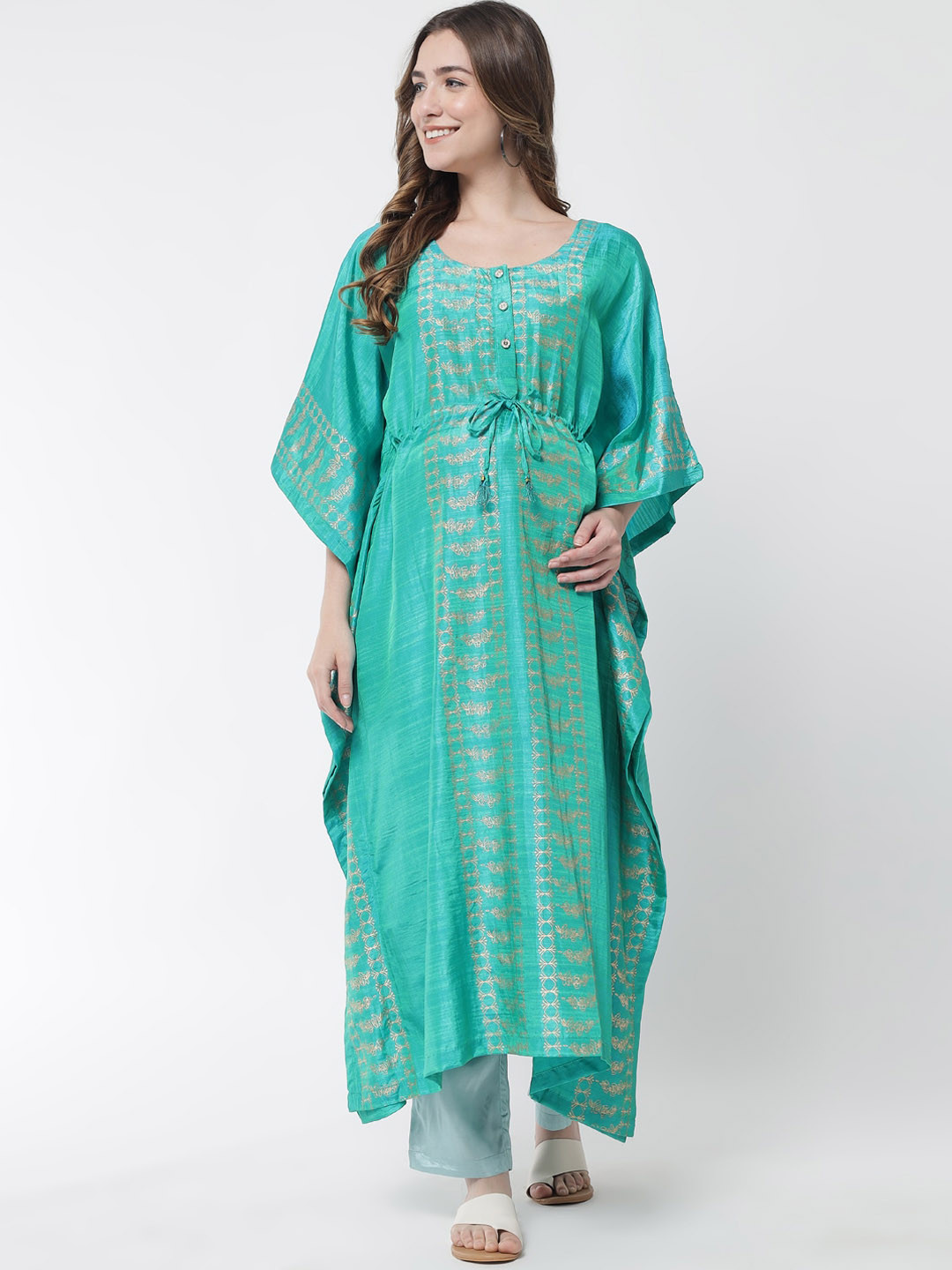 Buy Aujjessa Women Sea Green Printed Maternity Kaftan Kurtas for