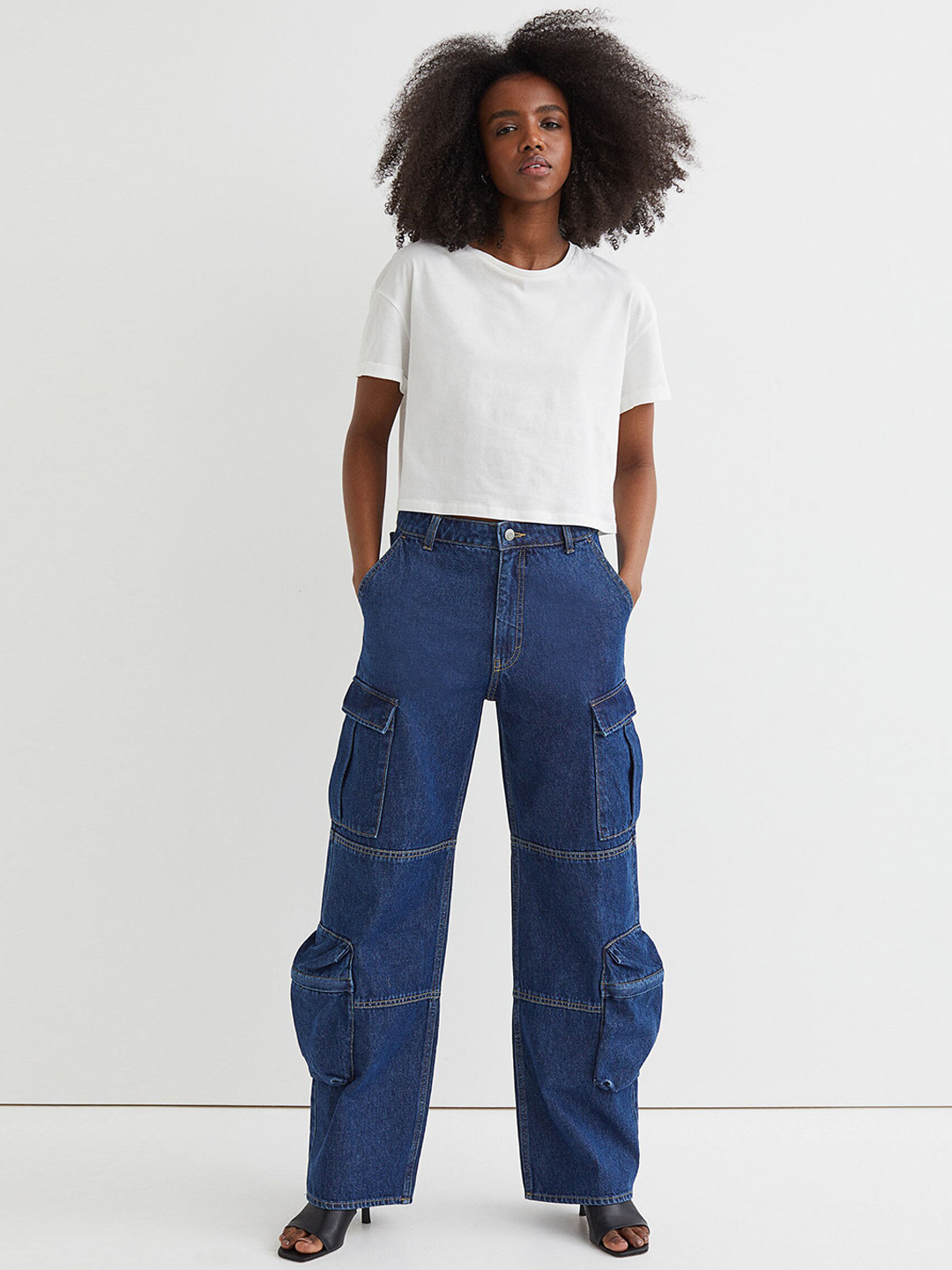 Buy H&M Women Blue Denim Cargo Trousers Trousers for Women 17722774