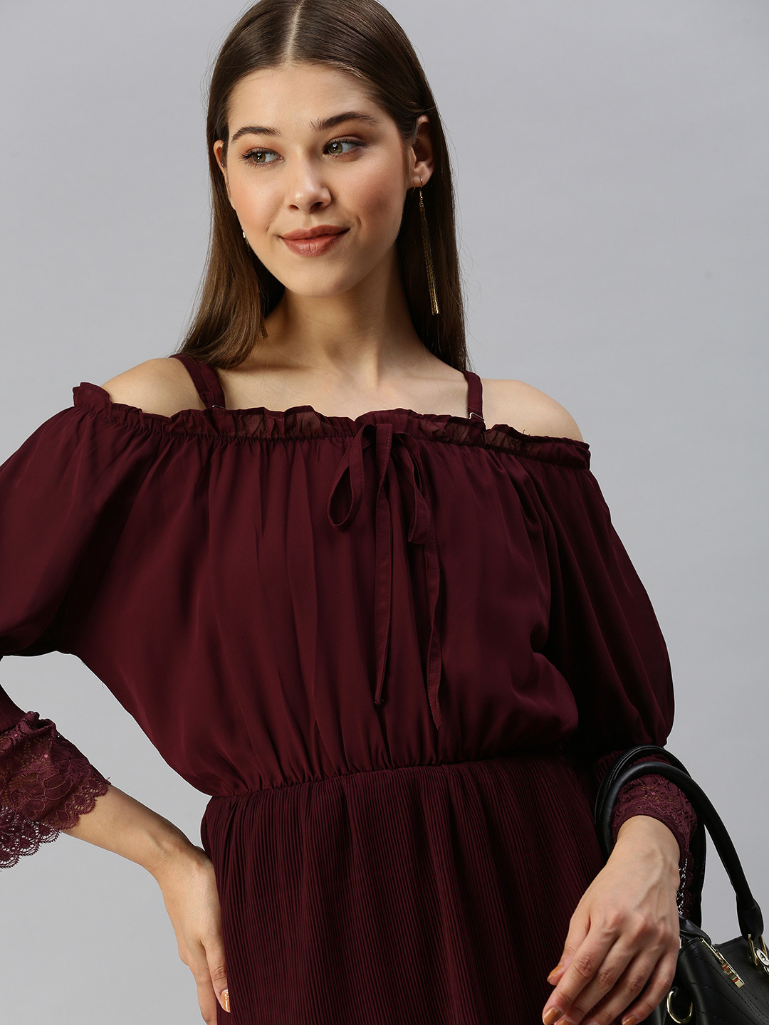 Women's Maroon Chiffon Sheath Dress