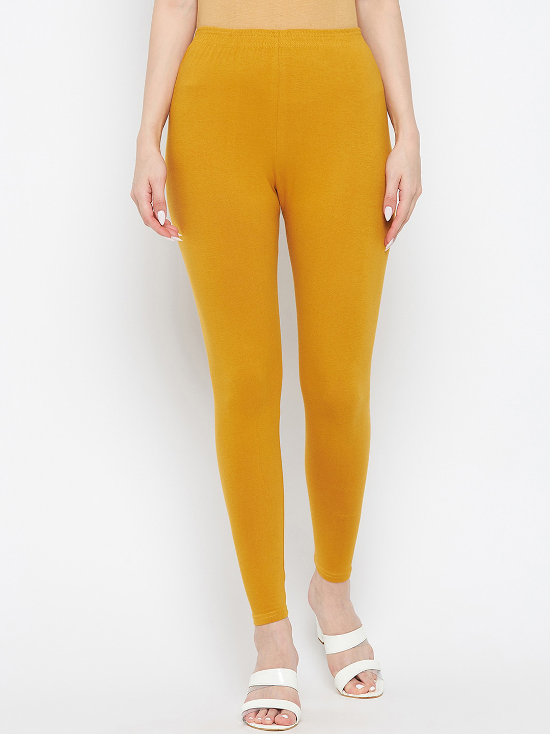 Buy Clora Creation Women Mustard Yellow Solid Cotton Ankle Length Leggings Leggings for Women