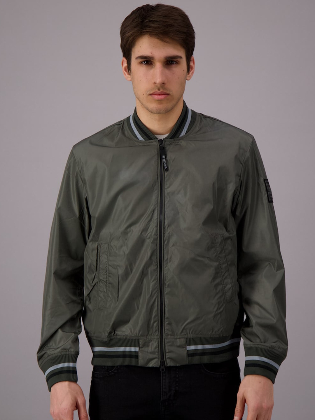 Buy FREESOUL Men Grey Regular Bomber Jacket With Zip Detail - Jackets ...