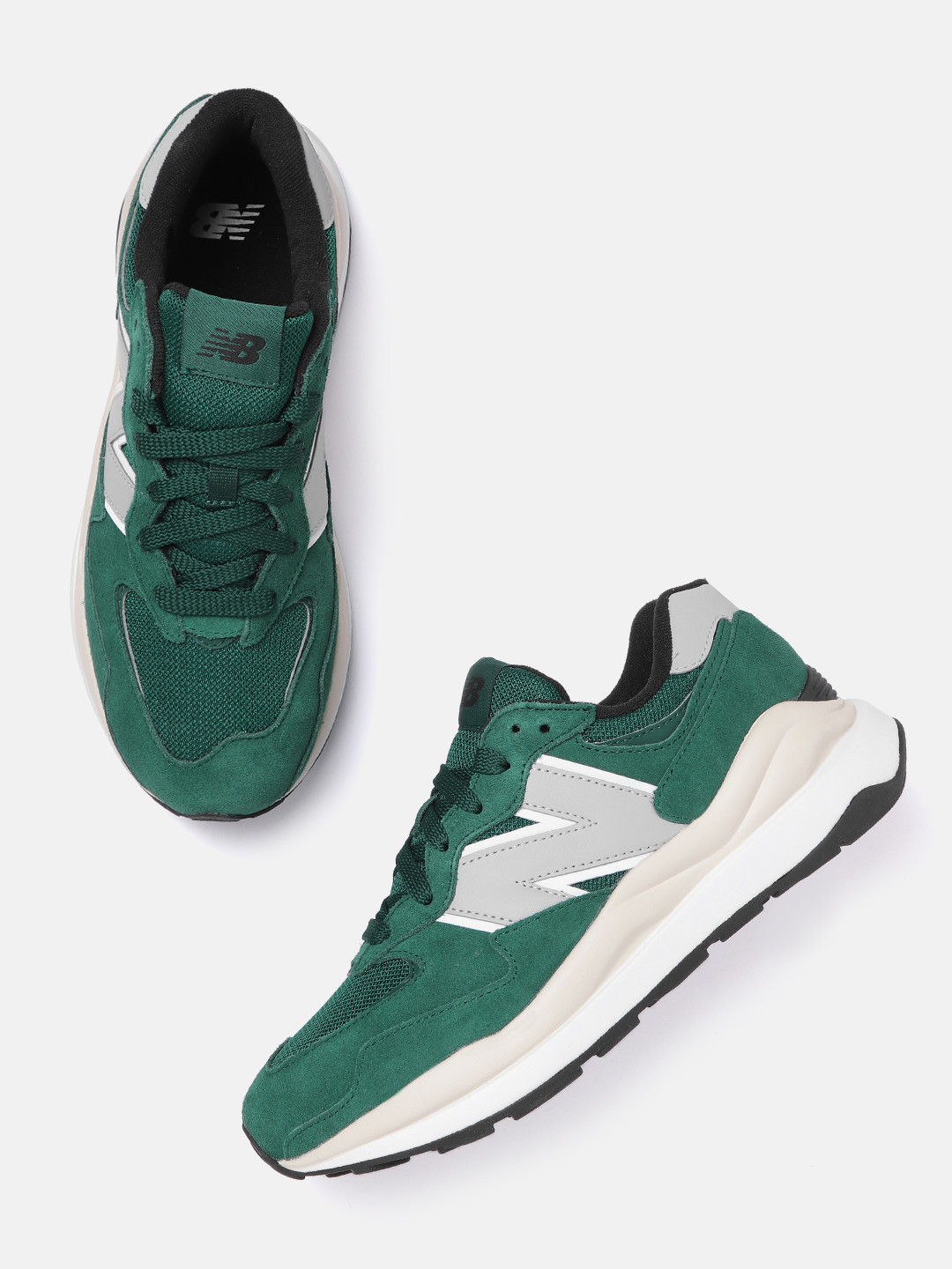 Buy New Balance Men Green & Cream Coloured Colourblocked Suede Sneakers