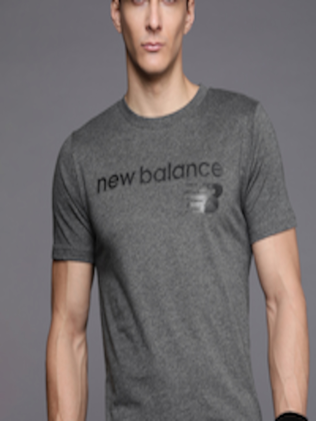 Buy New Balance Men Grey Melange Brand Logo Printed T Shirt - Tshirts ...