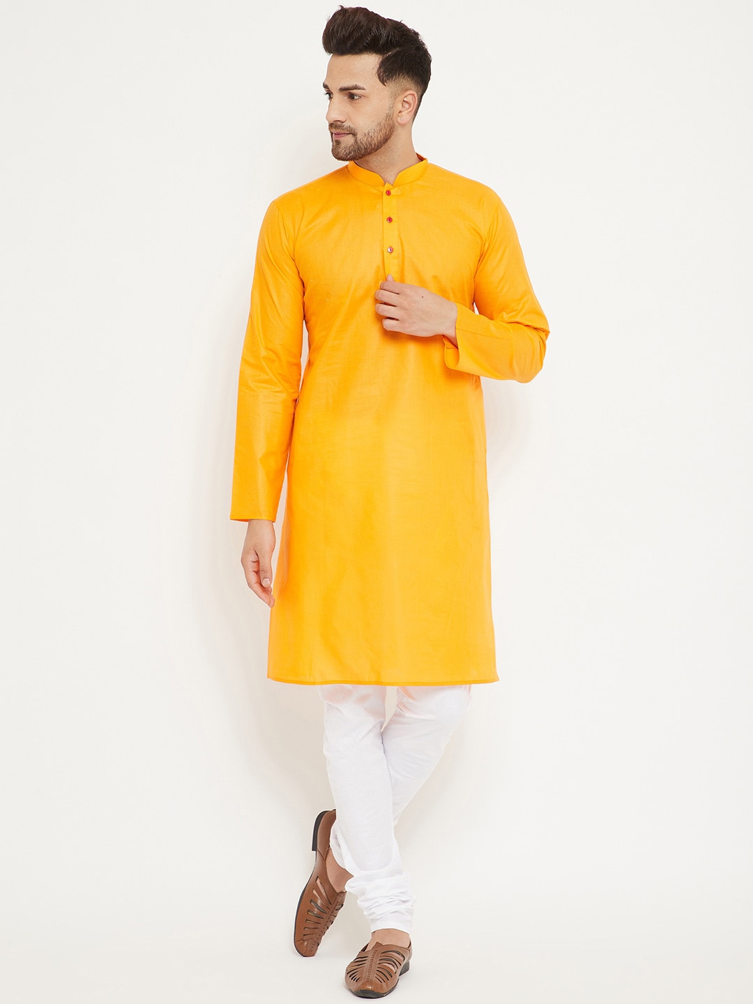 Buy VASTRAMAY Men Orange Kurta With Pyjamas - Kurta Sets for Men ...