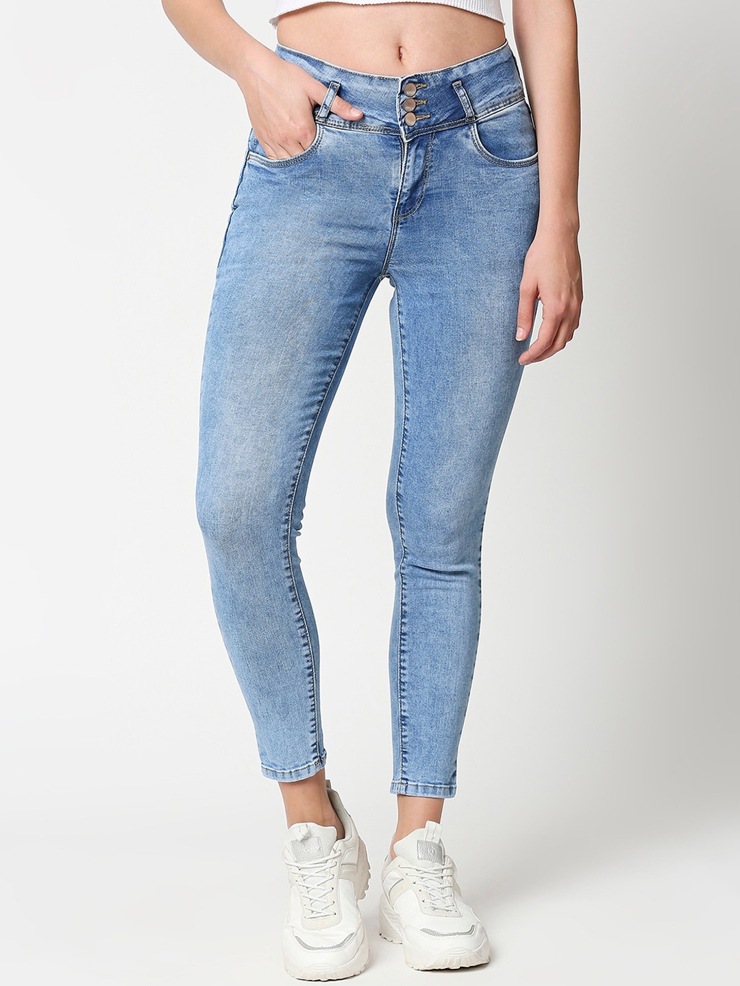 Buy Kraus Jeans Women Blue Skinny Fit High Rise Mildly Distressed ...