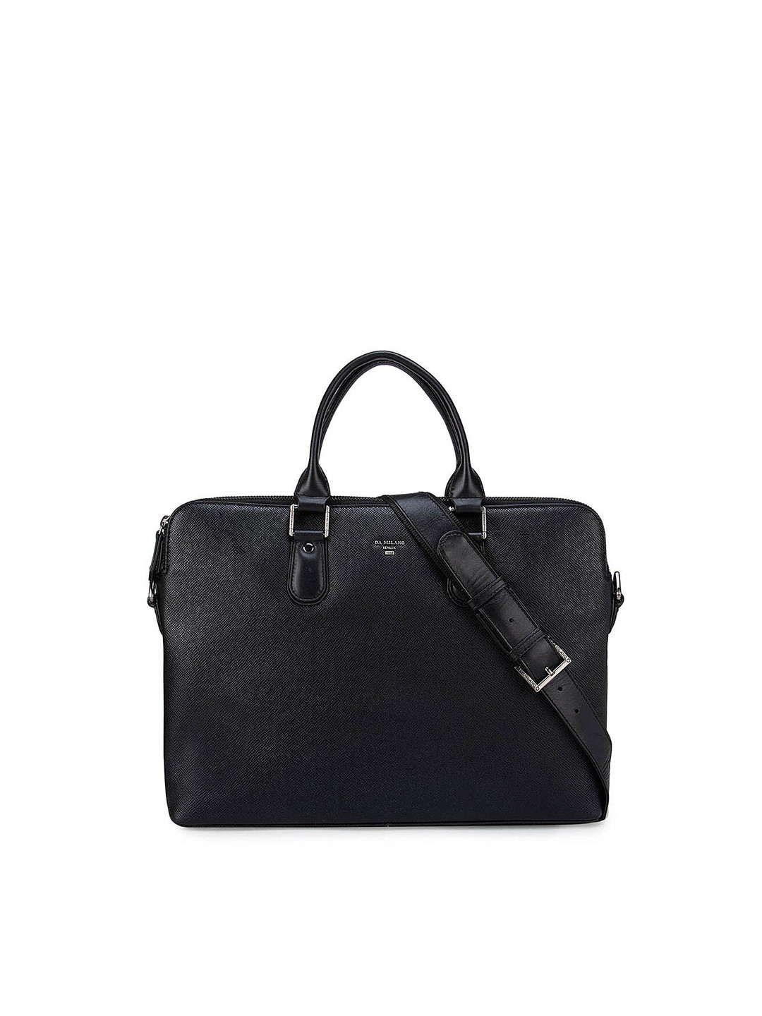 Buy Da Milano Unisex Black Textured Leather 15" Laptop Bag Laptop Bag