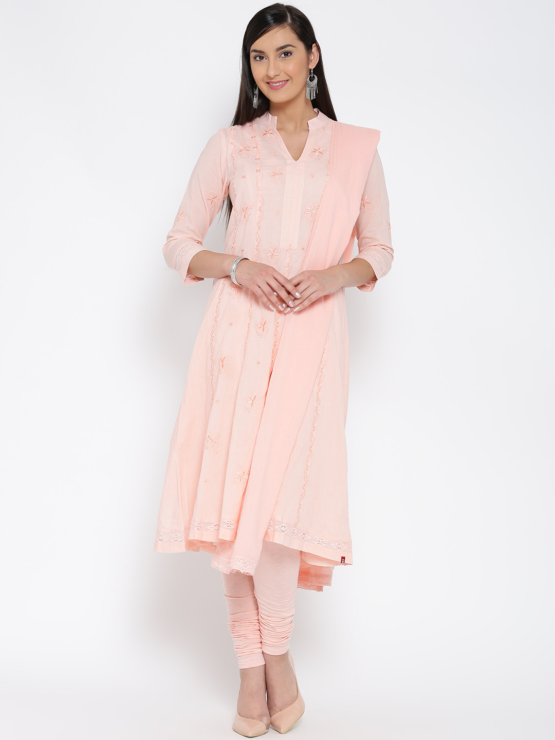 Buy Biba Pink Embroidered Churidar A Line Kurta With Dupatta Kurta