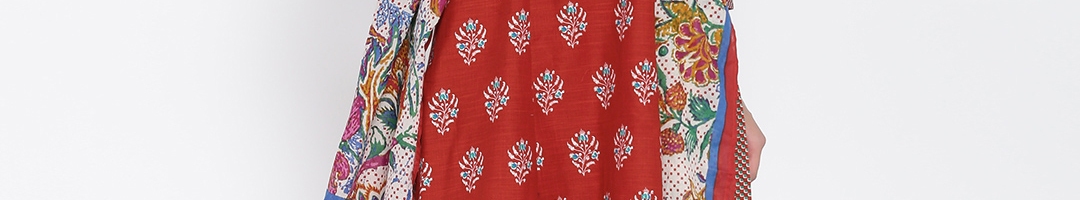 Buy Biba Brick Red Printed Churidar Kurta With Dupatta - Kurta Sets for ...
