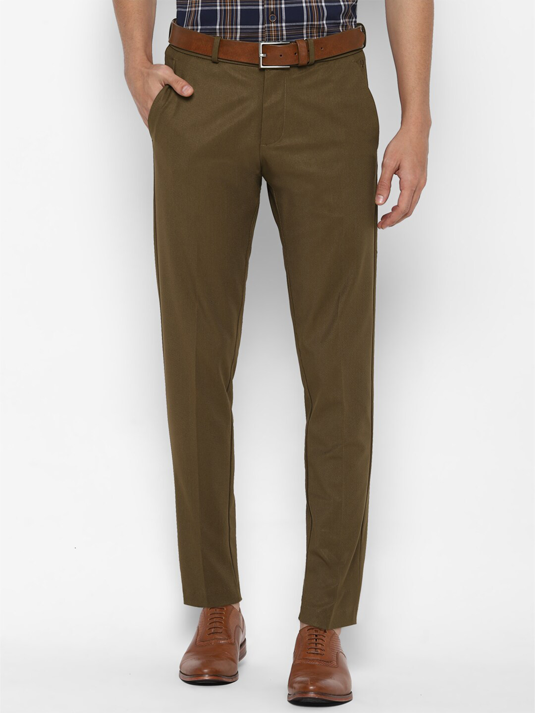 Buy Allen Solly Men Olive Green Slim Fit Trousers Trousers for Men