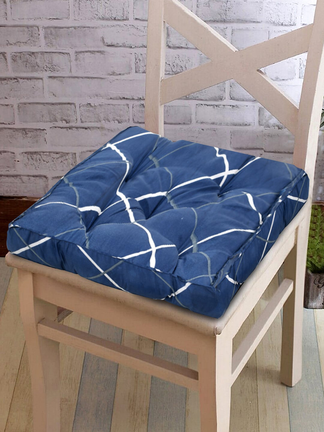 Buy Kuber Industries Blue Pack Of 2 Geometric Printed Square Chair Pad