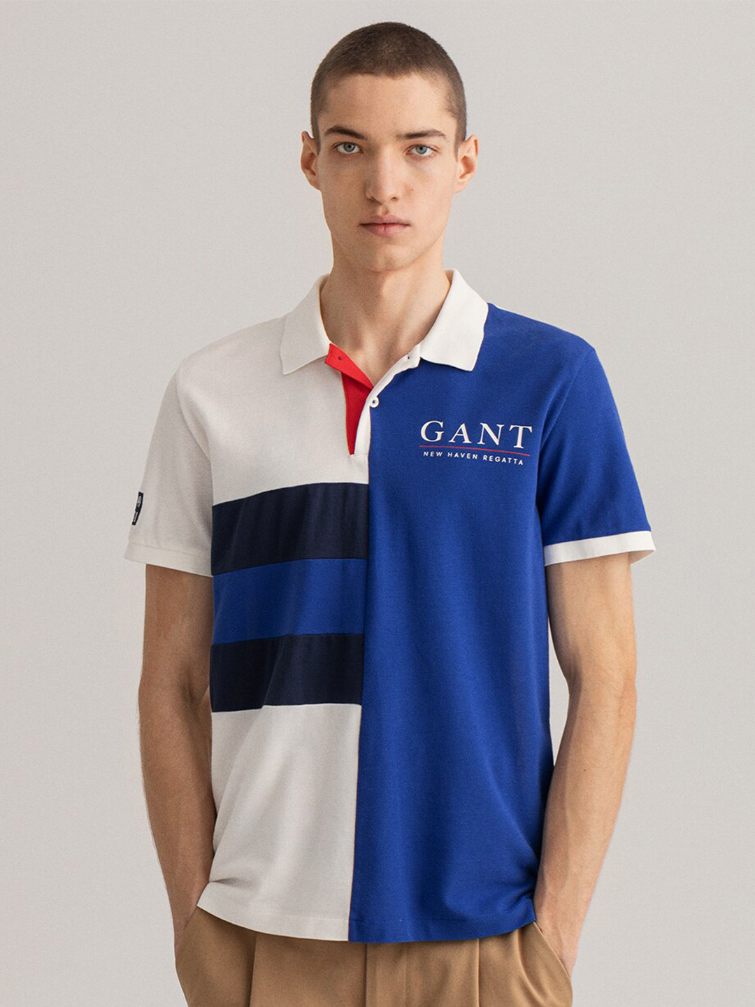 Buy GANT Men Blue & White Colourblocked Polo Collar Pure Cotton T Shirt