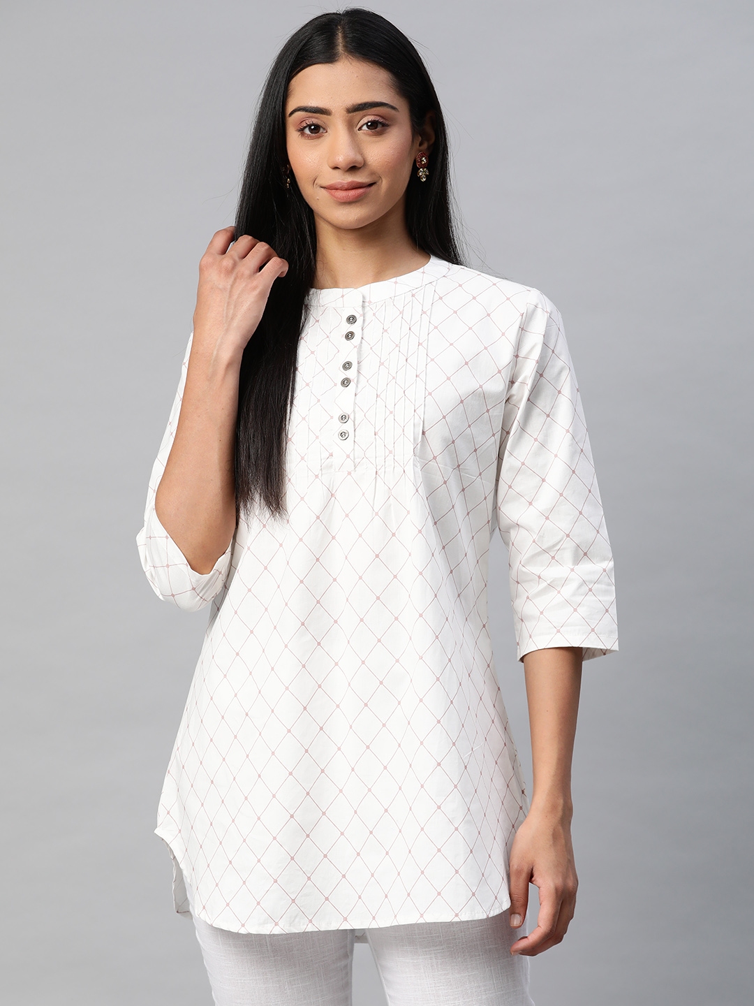 Buy Laabha White & Taupe Printed Tunic - Tunics for Women 17739014 | Myntra