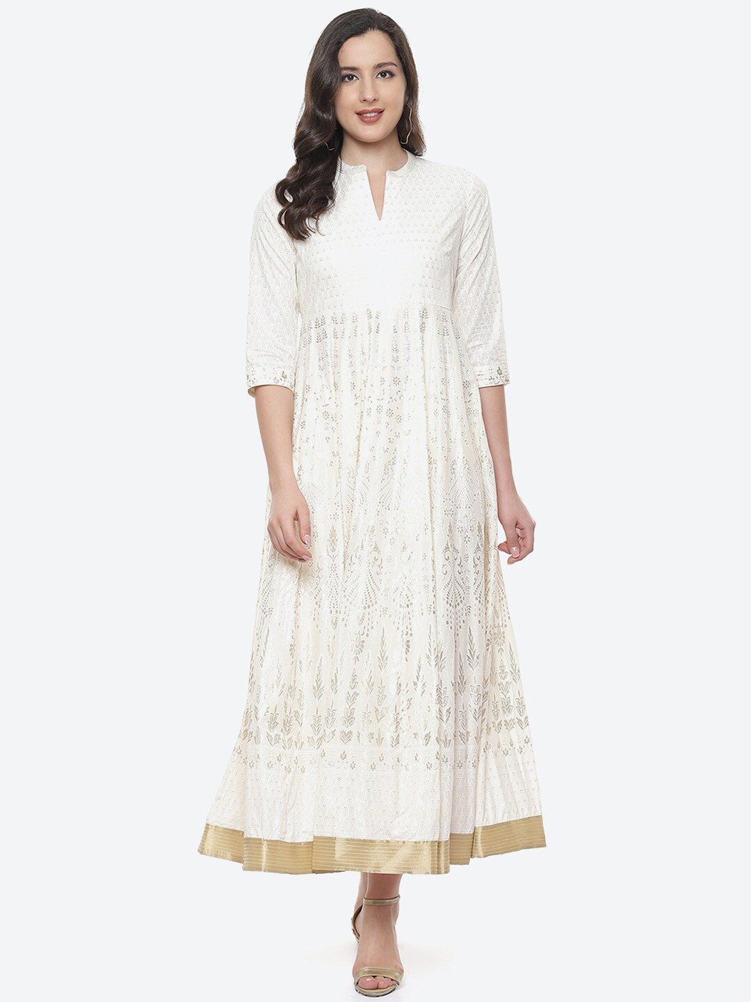 Buy Biba Off White Ethnic Motifs Cotton Ethnic Maxi Dress Ethnic