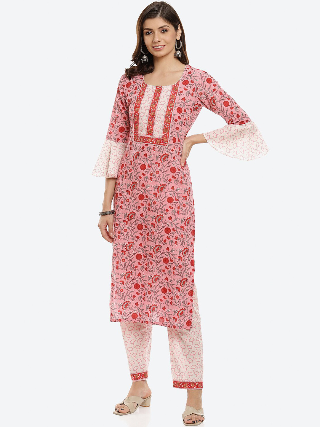 Buy Biba Pink & Red Printed Pure Cotton Unstitched Dress Material