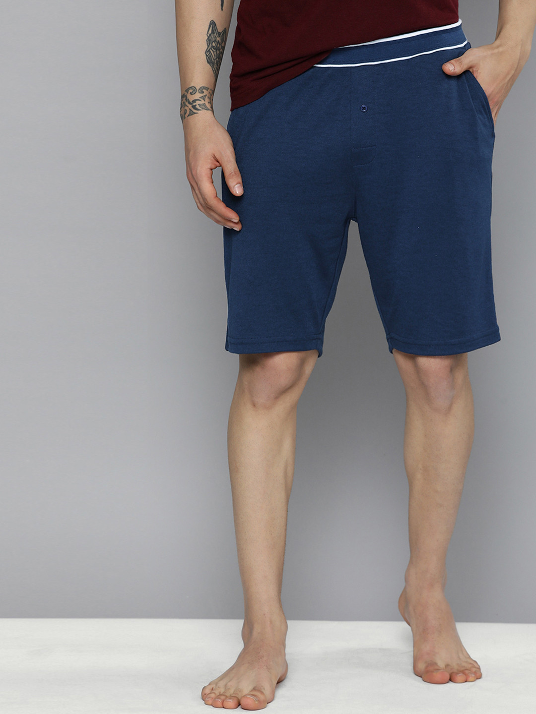 Buy Mast & Harbour Men Navy Blue Lounge Shorts - Lounge Shorts for Men ...
