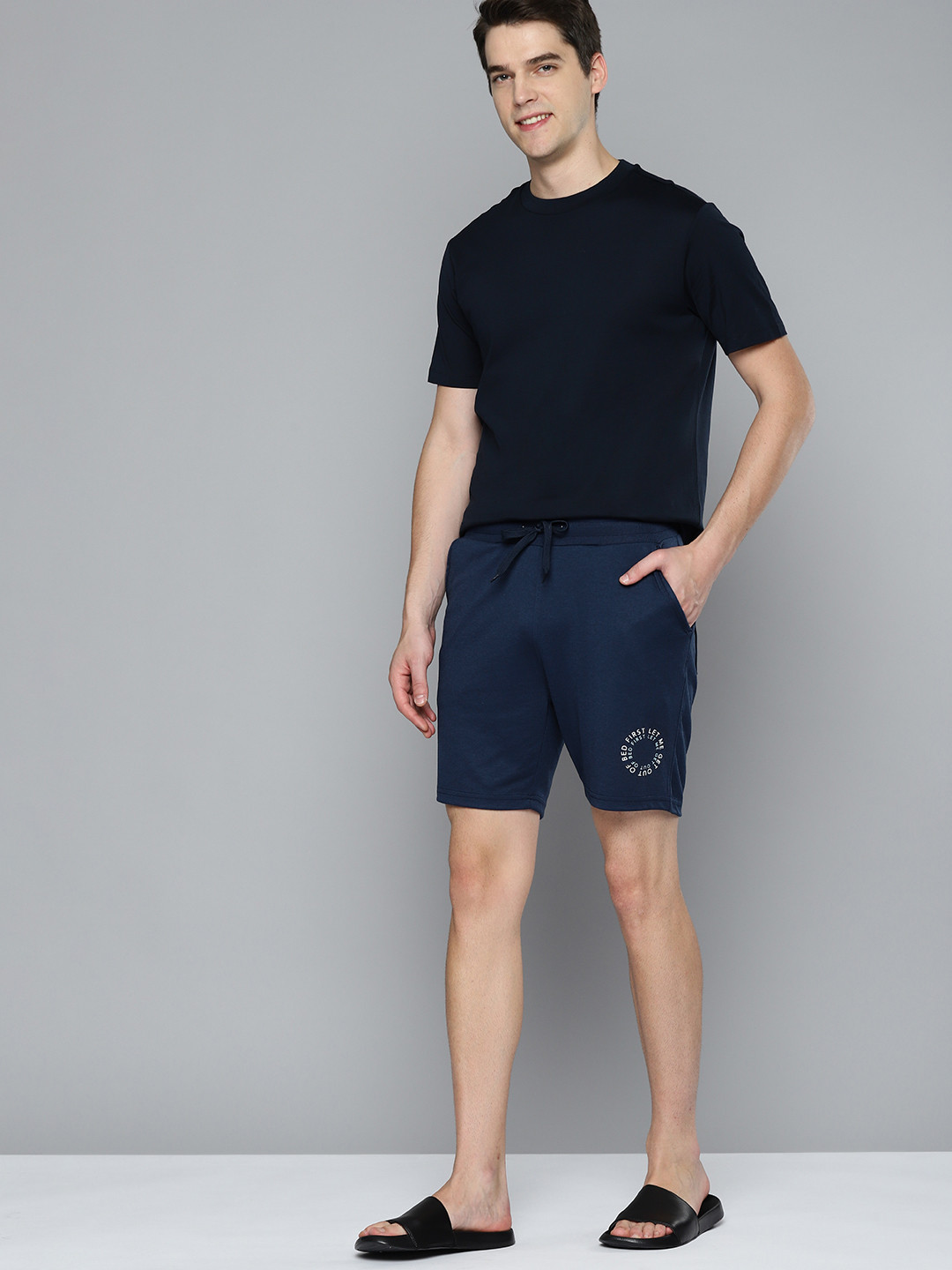 Buy Mast & Harbour Men Navy Blue Solid Lounge Shorts - Lounge Shorts ...