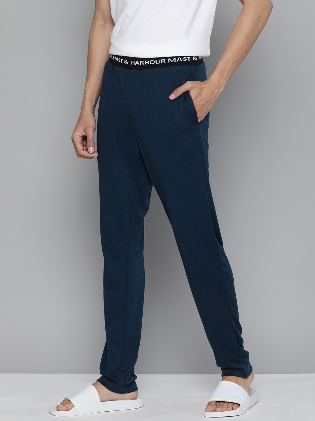 Buy Mast & Harbour Men Navy Blue Solid Lounge Pants Lounge Pants for